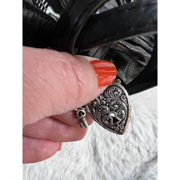 Vtg 90s Y2K Brighton Black Leather Crocodile Embossed Shoulder Bag Wallet Pocket - Picture 9 of 13